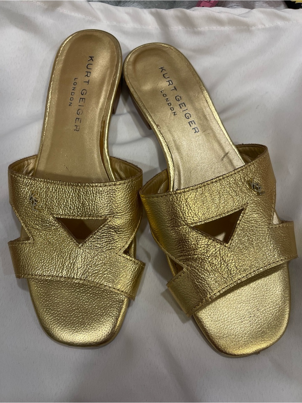 Kurt Geiger Metallic Gold Leather Slide Mules